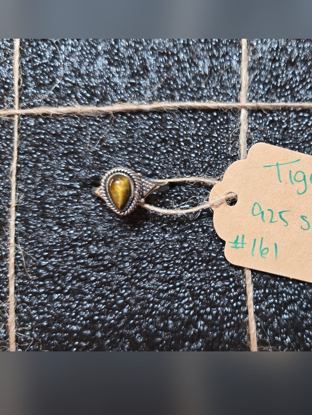 Sterling Silver Tiger's Eye Tear Drop Ring - Brown Stone